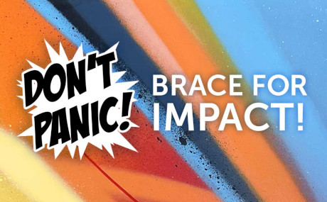 "Don't Panic! Brace for Impact" exhibition logo